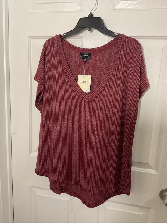 Perch By Blu Pepper Tops - Perch by Blu Pepper 1X Ribbed V Neck Knit Top Mauve Rose Relaxed
